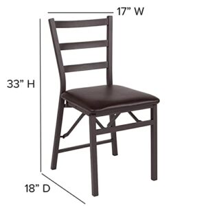 Flash Furniture 2 Pack HERCULES Series Brown Folding Ladder Back Metal Chair with Brown Vinyl Seat