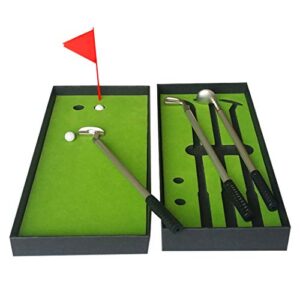 SIPLIV Metal Golf Rollerball Pen Set (3 Colors Ink), Mini Golf Balls Toy Desktop Golf Gift Set Includes Putting Green, Flag, 3 Golf Clubs Pens and 2 Balls