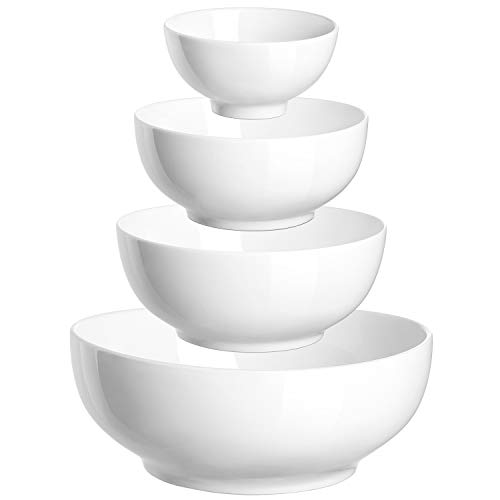 DOWAN Serving Bowls, Mixing Bowl Set, 86/36/24/8.5 Ounces Mixing Bowls for Kitchen, White Serving Set, Serving Bowls Set of 4, Ceramic Bowl Sets for Eating Different Sizes