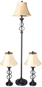 amazon brand – ravenna home iron wave table and floor lamp set with led light bulbs, set of 3, dark bronze