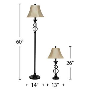 Amazon Brand – Ravenna Home Iron Wave Table and Floor Lamp Set with LED Light Bulbs, Set of 3, Dark Bronze