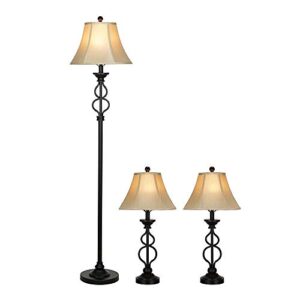 Amazon Brand – Ravenna Home Iron Wave Table and Floor Lamp Set with LED Light Bulbs, Set of 3, Dark Bronze