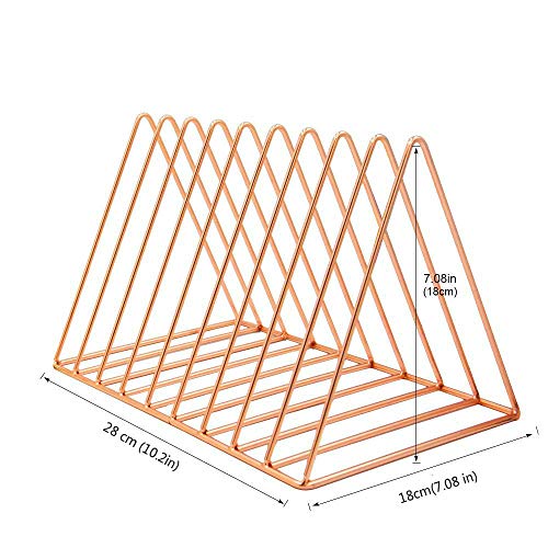 Magazine Rack Book Record Holder, Desktop Iron Storage Rack Bookshelf Multifunction Triangle File Organizer Decor Home Office (Rose gold)