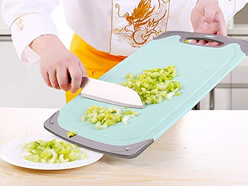 FLYINGSEA Cutting Boards For Kitchen, Anti-Skid Eco-Wheat Straw Vegetable Board Set (3 Pcs), Dishwasher Safe (Light green)