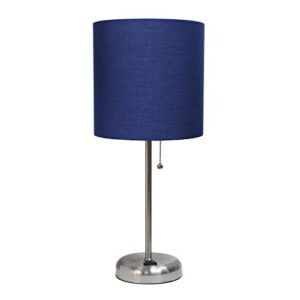 limelights lt2024-nav brushed steel stick table desk lamp with charging outlet and drum fabric shade, navy, 8.5 x 8.5 x 19.5