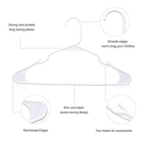 Pretigo Plastic Hangers Clothes Hangers Plastic -50 Pack-Clothing Hangers for Adult White Hangers Plastic Clothes Hanger with Notches Hangers for Clothing Suit…