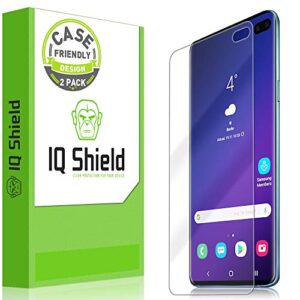 iqshield screen protector compatible with galaxy s10 plus (s10+ 6.4 inch)(2-pack)(case friendly) anti-bubble clear tpu film (not compatible with verizon s10 5g 6.7)(works with fingerprint id)
