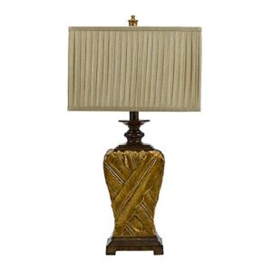 catalina 21908-000 traditional 3-way wrapped leaf table lamp and rectangular pleated fabric shade, 32", antique gold