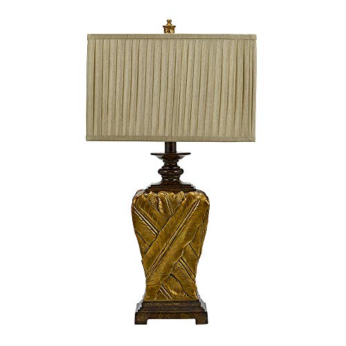 Catalina 21908-000 Traditional 3-Way Wrapped Leaf Table Lamp and Rectangular Pleated Fabric Shade, 32", Antique Gold