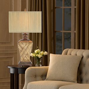 Catalina 21908-000 Traditional 3-Way Wrapped Leaf Table Lamp and Rectangular Pleated Fabric Shade, 32", Antique Gold