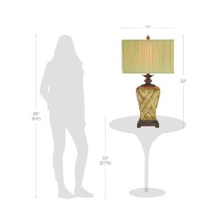 Catalina 21908-000 Traditional 3-Way Wrapped Leaf Table Lamp and Rectangular Pleated Fabric Shade, 32", Antique Gold