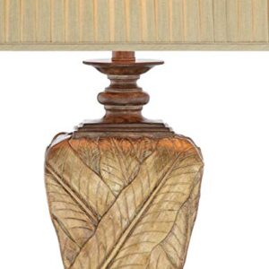 Catalina 21908-000 Traditional 3-Way Wrapped Leaf Table Lamp and Rectangular Pleated Fabric Shade, 32", Antique Gold