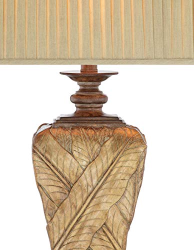 Catalina 21908-000 Traditional 3-Way Wrapped Leaf Table Lamp and Rectangular Pleated Fabric Shade, 32", Antique Gold