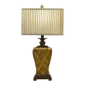 Catalina 21908-000 Traditional 3-Way Wrapped Leaf Table Lamp and Rectangular Pleated Fabric Shade, 32", Antique Gold