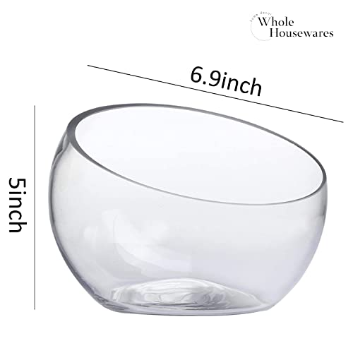 WHOLE HOUSEWARES | Slant Cut Bowl Glass Vase, Width 7", Height 5", Clear Terrarium Jar, Candy Jar, Fruit Jar, Floral Container for Wedding Party Event, Home Office Decor, 2 Piece