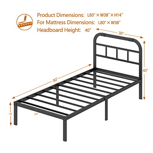 ZIYOO Twin XL Bed Frame with Headboard, 3000LBS Heavy Duty Platform Mattress Foundation/Box Spring Replacement, 14 Inch Height Metal Bed Frame