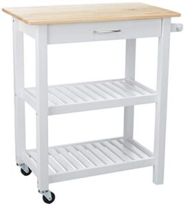 amazon basics kitchen island cart with storage, solid wood top and wheels, 35.4 x 18 x 36.5 inches, natural / white
