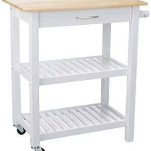 Amazon Basics Kitchen Island Cart with Storage, Solid Wood Top and Wheels, 35.4 x 18 x 36.5 inches, Natural / White