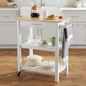 Amazon Basics Kitchen Island Cart with Storage, Solid Wood Top and Wheels, 35.4 x 18 x 36.5 inches, Natural / White