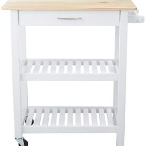 Amazon Basics Kitchen Island Cart with Storage, Solid Wood Top and Wheels, 35.4 x 18 x 36.5 inches, Natural / White