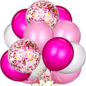 80 piece 12 inch confetti latex balloons event party supplies st patrick's day 4th july labor day mardi gras wedding birthday baby shower balloons (pink, white, rose red)