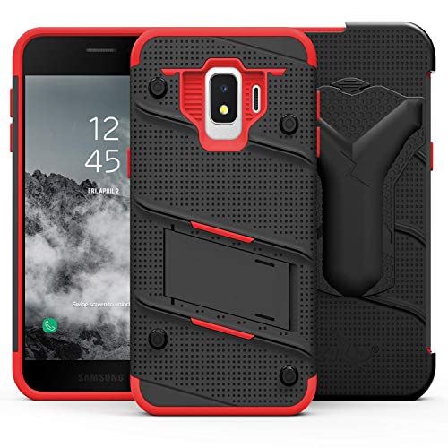 ZIZO Bolt Series Samsung Galaxy J2 Case Military Grade Drop Tested with Tempered Glass Screen Protector Holster J2 Pure Black Red