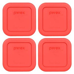 pyrex 8701-pc 1 cup red square plastic food storage lid, made in usa - 4 pack
