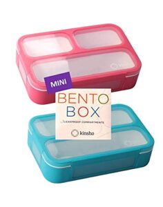 snack container - small bento lunch box for kids girls boys toddlers | mini leak-proof boxes, baby bentobox for daycare, portion containers, bpa-free pink and blue set of 2