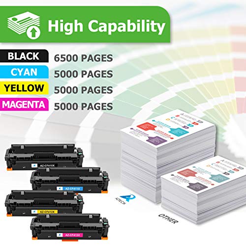 Aztech Compatible Toner Cartridge Replacement for HP 410X CF410X 410A Color Pro M477fdw M477fnw M477fdn M452dn M452dw M452nw CF411X CF412X CF413X Printer (Black Cyan Yellow Magenta, 4-Pack)