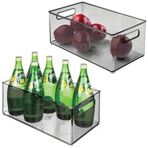 mdesign deep plastic kitchen storage organizer container bin for pantry, cabinet, cupboard, shelves, fridge, or freezer - holds dry goods, sauces, condiments, drinks, ligne collection, 2 pack, gray