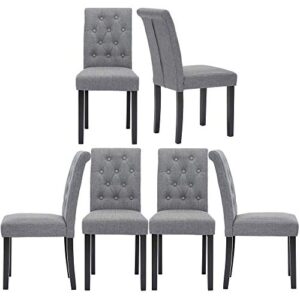 thksbought set of 6 chairs upholstered fabric dining chairs with button-tufted details (gray)