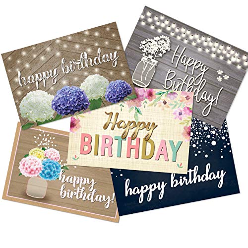 Stonehouse Collection | 50 Happy Birthday Postcards - 5 Birthday Designs | Elegant Design & Beautiful | Great for Friends, Family, Neighbors & Colleagues | Size: 4" x 6" | Bulk Birthday Postcards (Rustic Variety)