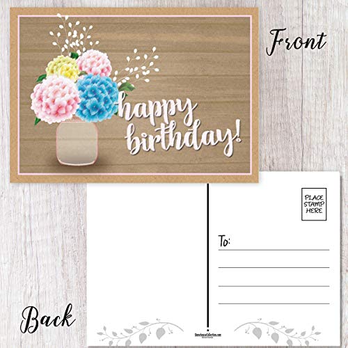 Stonehouse Collection | 50 Happy Birthday Postcards - 5 Birthday Designs | Elegant Design & Beautiful | Great for Friends, Family, Neighbors & Colleagues | Size: 4" x 6" | Bulk Birthday Postcards (Rustic Variety)