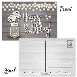 Stonehouse Collection | 50 Happy Birthday Postcards - 5 Birthday Designs | Elegant Design & Beautiful | Great for Friends, Family, Neighbors & Colleagues | Size: 4" x 6" | Bulk Birthday Postcards (Rustic Variety)