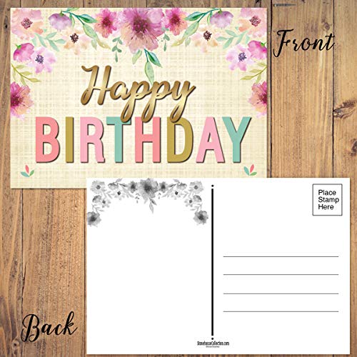 Stonehouse Collection | 50 Happy Birthday Postcards - 5 Birthday Designs | Elegant Design & Beautiful | Great for Friends, Family, Neighbors & Colleagues | Size: 4" x 6" | Bulk Birthday Postcards (Rustic Variety)