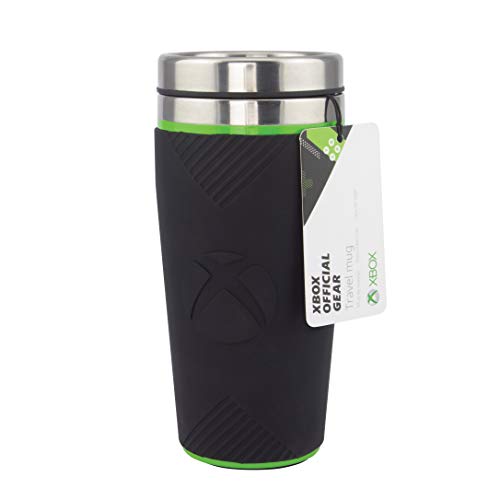 Paladone PP5688XB Xbox Insulated Travel Mug - Reusable 450ml Commuter Cup with Silicone Sleeve, Black