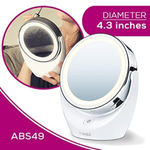 5x Magnifying Double-Sided Cosmetic Vanity Makeup Mirror Illuminated LED Lights, 360° Degree Swivel Rotation, On/Off Button, Chrome Finish, Cordless, Batteries Included, ABS49