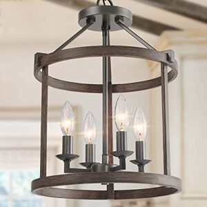 lnc farmhouse chandeliers for dining rooms with faux wood finish, w13"xh17.1