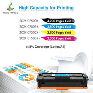 TRUE IMAGE Compatible Toner Cartridge Replacement for HP 202X CF500X CF500A 202A Color Pro MFP M281fdw M281cdw M254dw M281fdn 281fdw M254 M281 Toner Printer (Black Cyan Yellow Magenta, 4-Pack)