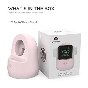 AhaStyle iWatch Stand Silicone Charging Dock Holder Accessories for Apple Watch Series 8/Ultra/SE2/7/6/SE/5/4/3/2/1(49/45/44/42/41/40/38mm), Supports Nightstand Mode【Adapters NOT Included】(Pink)