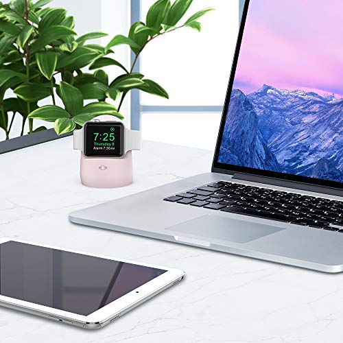 AhaStyle iWatch Stand Silicone Charging Dock Holder Accessories for Apple Watch Series 8/Ultra/SE2/7/6/SE/5/4/3/2/1(49/45/44/42/41/40/38mm), Supports Nightstand Mode【Adapters NOT Included】(Pink)