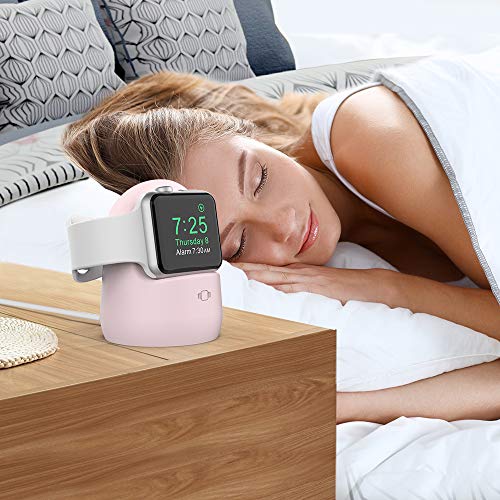 AhaStyle iWatch Stand Silicone Charging Dock Holder Accessories for Apple Watch Series 8/Ultra/SE2/7/6/SE/5/4/3/2/1(49/45/44/42/41/40/38mm), Supports Nightstand Mode【Adapters NOT Included】(Pink)