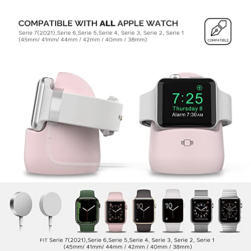 AhaStyle iWatch Stand Silicone Charging Dock Holder Accessories for Apple Watch Series 8/Ultra/SE2/7/6/SE/5/4/3/2/1(49/45/44/42/41/40/38mm), Supports Nightstand Mode【Adapters NOT Included】(Pink)