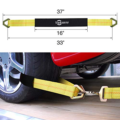 Trekassy Wheel Car Tow Dolly Basket Straps with Flat Hooks 2 Pack Heavy Duty for 14"-17" Tires, 10, 000 lbs Break Strength with 2 Axle Straps and 1 Carrying Bag