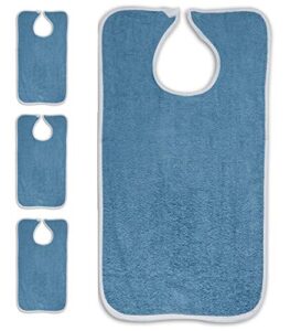 personal touch deluxe terry adult bibs with closure, 100% cotton, 3-pack size 18x30 (3 blue)