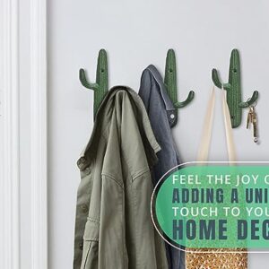 Comfify Set of 3 Hooks Cast Iron Cactus Double Wall Mounted Hooks/Hangers - Decorative Wall Mounted Hooks for Coats, Bags, Towels and More - w/Screws and Anchors Included - Rustic Green