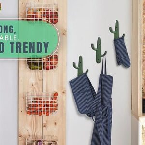 Comfify Set of 3 Hooks Cast Iron Cactus Double Wall Mounted Hooks/Hangers - Decorative Wall Mounted Hooks for Coats, Bags, Towels and More - w/Screws and Anchors Included - Rustic Green