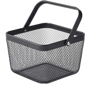 nifty solutions small mesh basket with folding handles – modern metal black design, rectangular steel construction, home storage bin, shelf, cabinet & closet organizer, (7740sb-blk)
