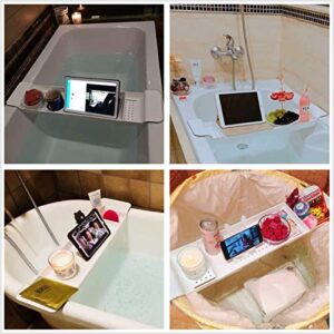 Bath Bridge Caddy Bathtub Trays Rack Dish Drainer Rustproof Phone Toy Pad Book Wine Candle Holder Tablet Bathroom Accessories Storage Drying Compact Extending Side