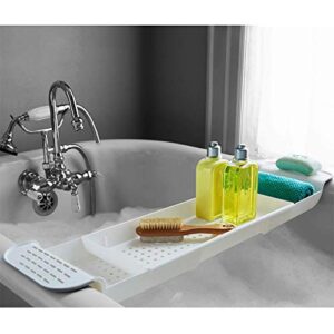 Bath Bridge Caddy Bathtub Trays Rack Dish Drainer Rustproof Phone Toy Pad Book Wine Candle Holder Tablet Bathroom Accessories Storage Drying Compact Extending Side